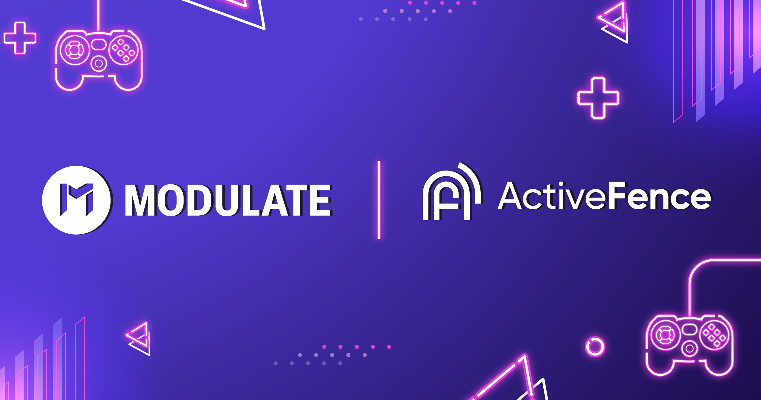 ActiveFence and Modulate partnership banner for voice moderation in gaming.