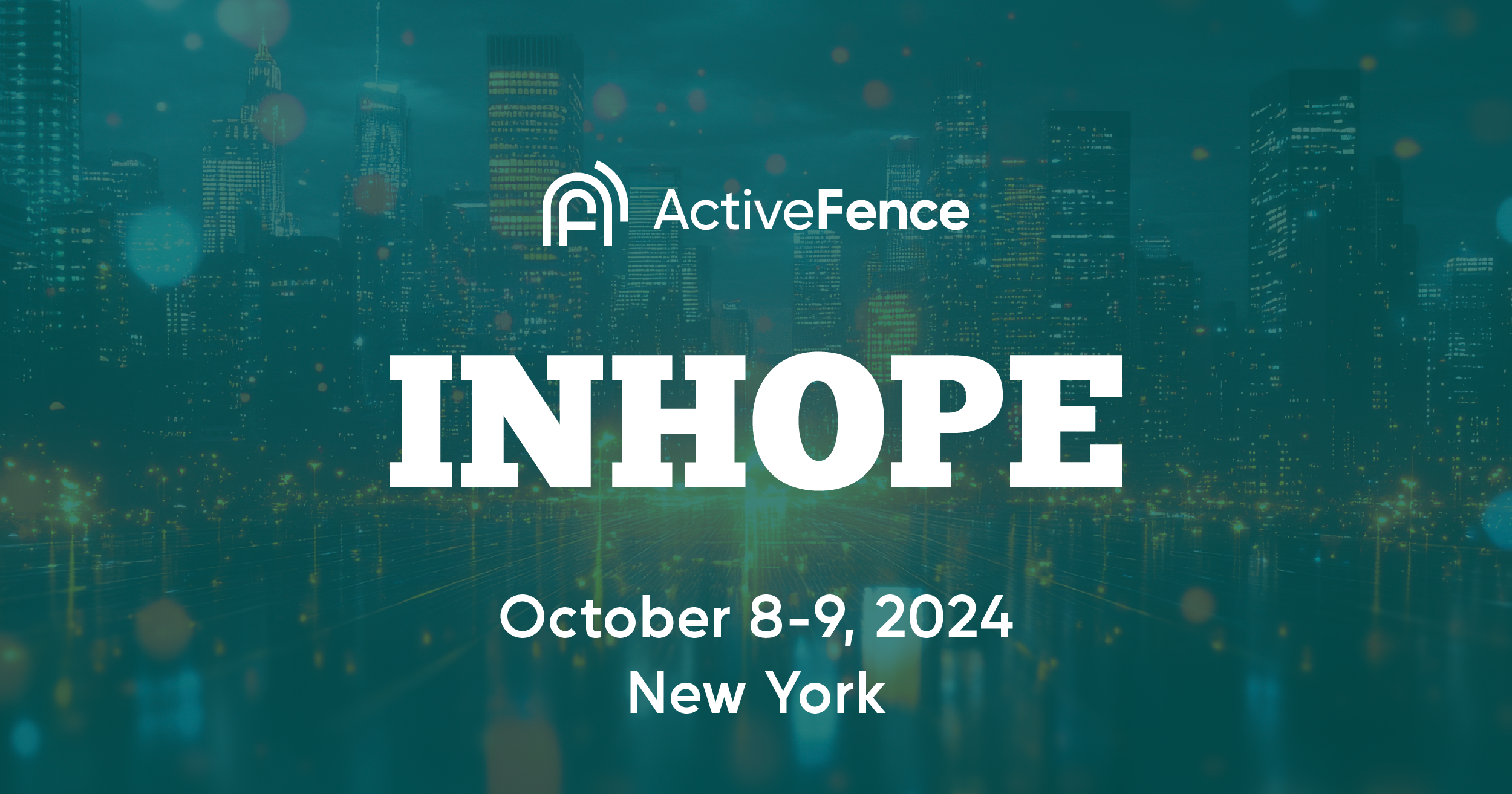 INHOPE 2024 Conference announcement by ActiveFence with a New York city skyline background.