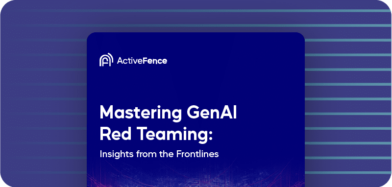 Cover page of a report titled 'Mastering GenAI Red Teaming: Insights from the Frontlines' by ActiveFence, with a blue and purple gradient background.