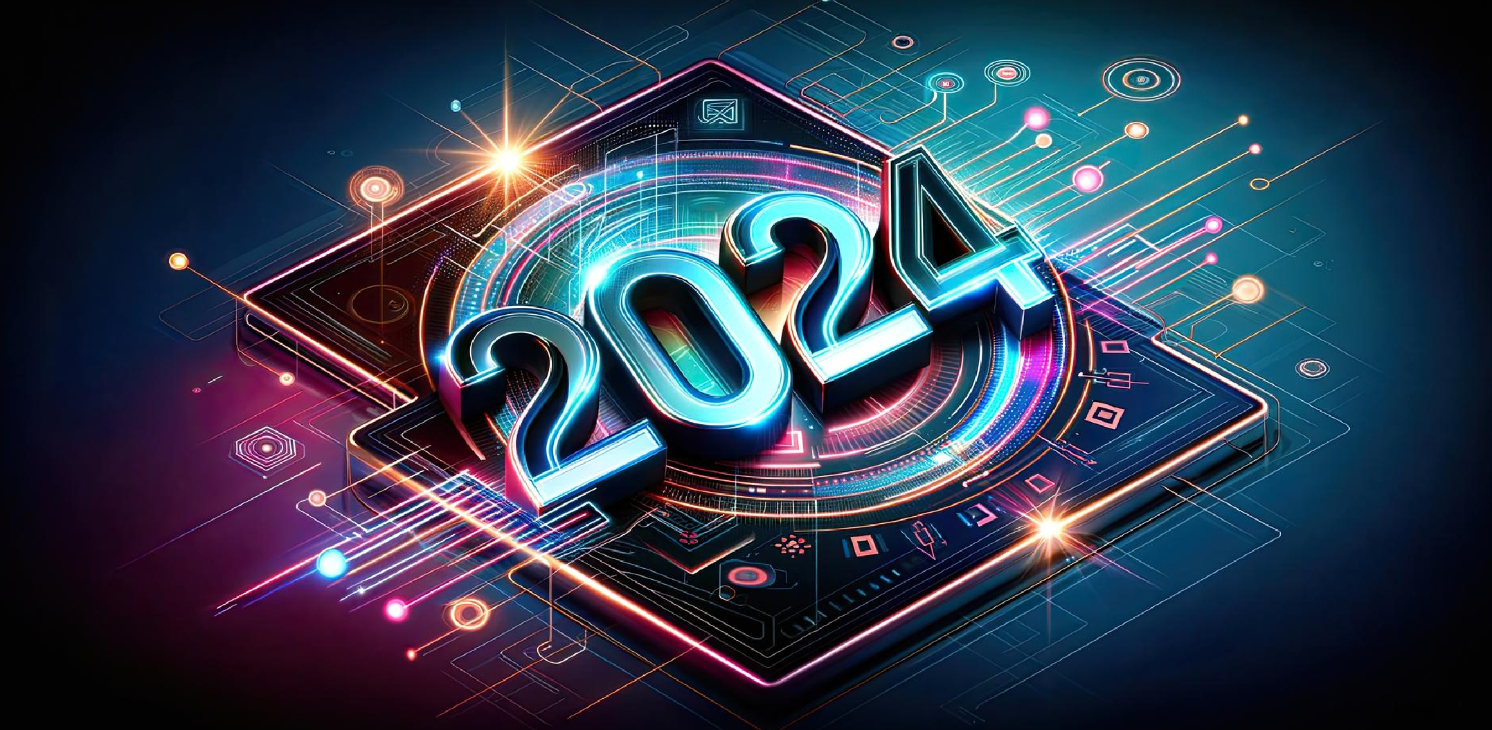 Futuristic digital design with the year 2024, representing the State of Trust and Safety