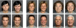 Series of photos showing faces of different ages, used for age estimation research in child safety.