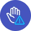 Icon of a hand with a warning symbol, representing AI safety in business applications