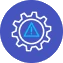 Blue gear icon with a triangular alert symbol in the center.